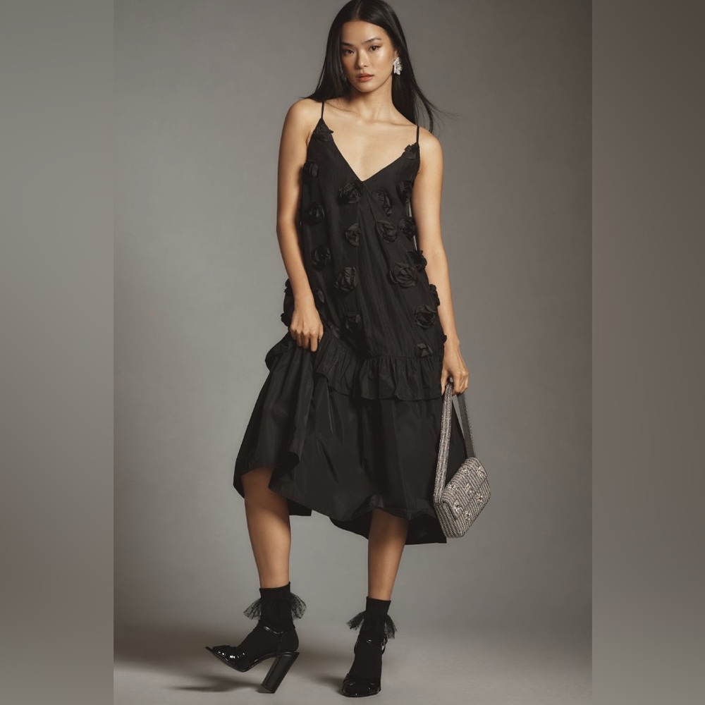 Corey Lynn Calter V-Neck Rosette Midi Dress